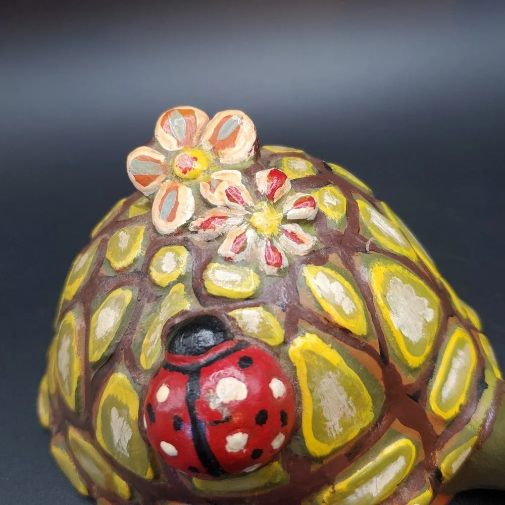Vintage 1976 Ceramic Handpainted Turtle. Shelf Or Desk Sitter